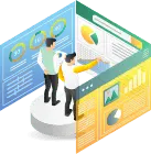 Animated guys standing in a 3-sided box