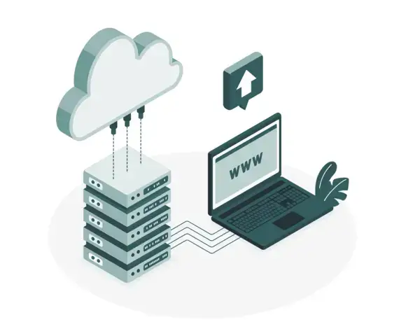 Illustration of server cloud and laptop