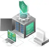 animated image of a server security shield & Computer