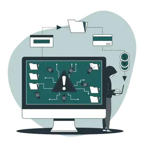 Illustration of a monitor with Security Items and man stan