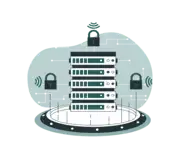 Illustration of a stack of servers with locks around them